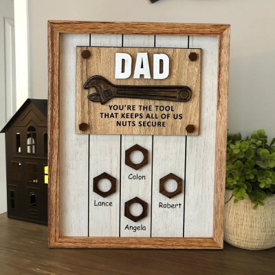 Personalised Funny Wooden Dad Sign with Kids Name Fathers Day Gift from Kids