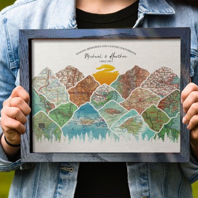 Personalised Couples Mountain Travel Map Long Distance Anniversary Gifts For Wife Husband Couples