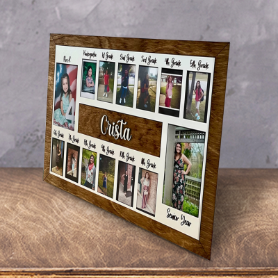 Custom 3D K-12 School Years Picture Frame Personalised Photo Display with Raised Lettering Rustic Photo Display Board