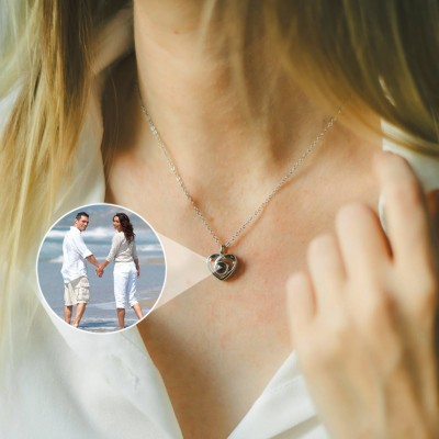 Personalised Memorial Heart Photo Projection Necklace Anniversary, Birthday Gift