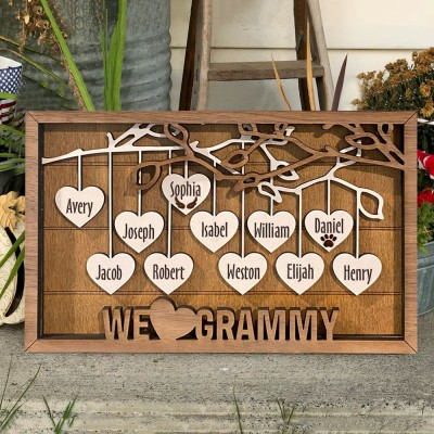 Personalised Wooden Family Tree Sign with Kids Names Family Keepsake Adoption Gift for Mum Grandma