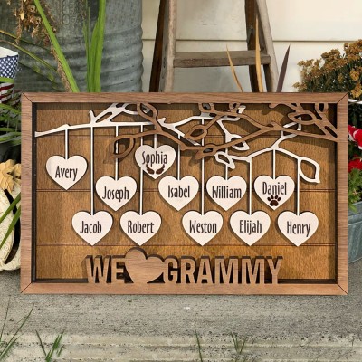 Personalised Wooden Family Tree Sign with Kids Names Gift Ideas for Mum Grandma Family Keepsake Gift Adoption Gift