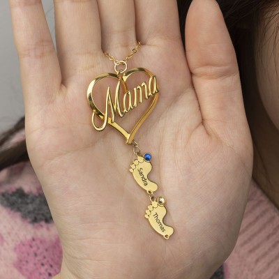 Personalised Mum Necklace With Baby Feet 1-10 Pendants