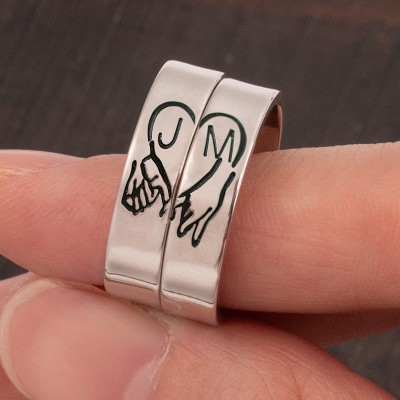 Personalised Pinky Swear Heart Stacking Initial Couples Ring Set Anniversary Gift for Wife Girlfriend Her