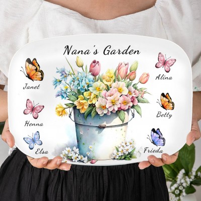 Grandma's Garden Platter Personalised Family Butterfly Plate with Names Great Gift Ideas for Grandma Mum Christmas Gifts for Her