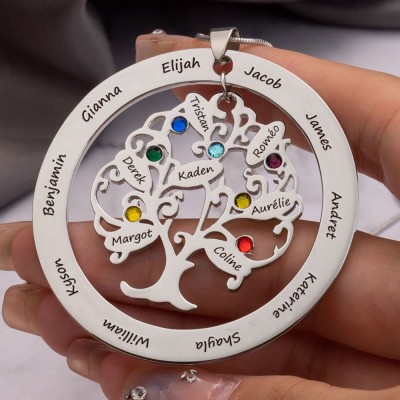 Personalised Tree of Life Family Necklace With 1-10 Names And  Birthstones Customised Family Gift For New Mum Grandma Birthday Gift Unique Mother's Day Gift Ideas
