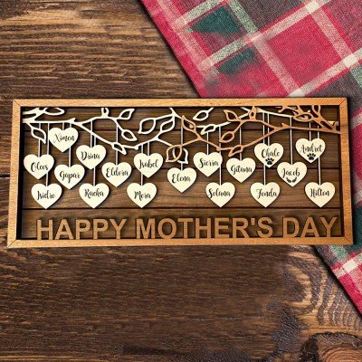 Personalised Family Tree Wood Frame Hanging Heart Sign Family Adoption Anniversary Gift For Grandma Mum