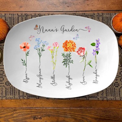 Personalised Nana's Garden Birth Flower Platter Custom Family Plate for Her Gift for Mum Grandma Nana