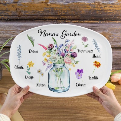 Personalised Grandma's Garden Plate Birth Month Flower Platter With Grandchildren Names Gift For Grandma Nana