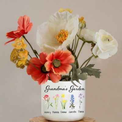 Personalised Grandma's Garden Birth Month Flower Plant Pot Gift Ideas For Grandma Mum Her