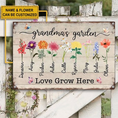 Personalised Birth Month Flower Grandma's Garden Sign with Grandkids Name Gift for Grandma Mum Wife Her