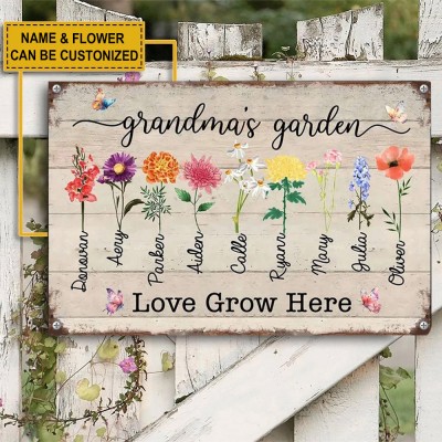 Custom Birth Month Flower Grandma Garden Sign with Grandkids Name Gift for Mother's Day