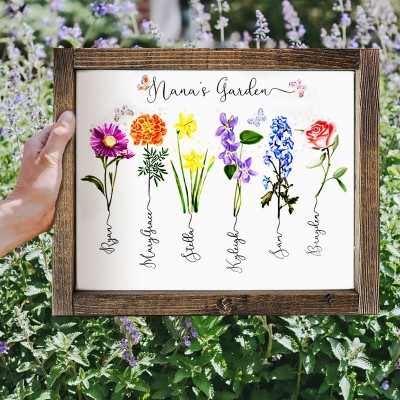 Personalised Grandma's Garden Birth Month Flower Sign Love Gift Ideas for Grandma Mum