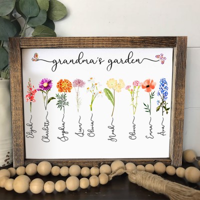 Personalised Grandma's Garden Sign Wooden Family Birth Flower Name Sign Gift For Grandma Mum Her