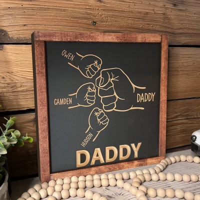 Personalised Wooden Fist Bump Sign with Kids Name Father's Day Gifts