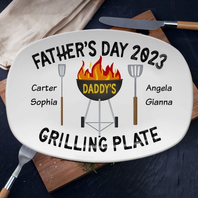 Personalised BBQ Daddy's Grilling Platter with Kids Name Gift for Father's Day
