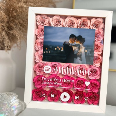 Personalised Spotify Flower Shadow Box Gift for Couple Valentine's Day Gift Ideas