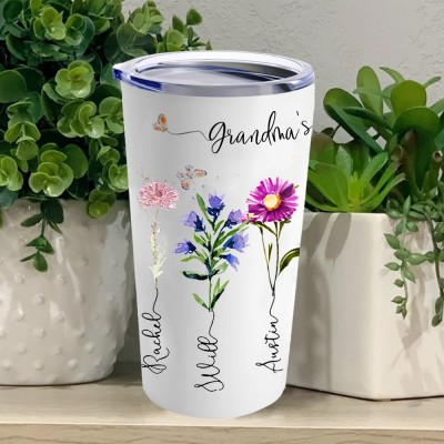 Personalised Mama's Garden Birth Month Flower Tumbler with Kids Names Gifts for Christmas Birthday Mother's day