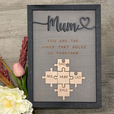Personalised Mum Handmade Wooden Names Puzzle Frame Sign Love Gift For Mum Grandma Mother's Day Gift