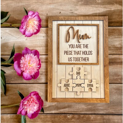 Personalised Mum Puzzle Pieces Sign With Kids Names Birthday Gift Ideas for Mum Grandma Mother's Day Gift