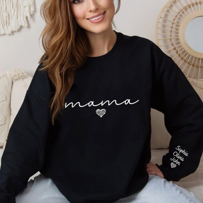 Custom Mama Sweatshirt with Names On Sleeve Love Gift Ideas For Grandma Mum Mother's Day Gifts