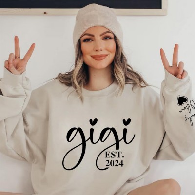 Personalised Gigi Sweatshirt with Grandkids Names On Sleeve Gift For Grandma New Mum Mother's Day Gifts