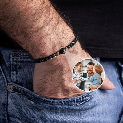 Personalised Memorial Photo Projection Men Bracelet with Picture Inside Father's Day Gifts Ideas