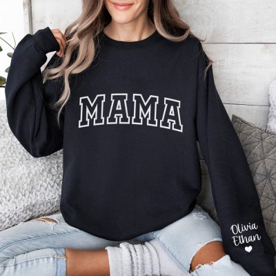 Personalised Mum Embroidered Sweatshirt with Kids Names On Sleeve Gift For New Mum Mother's Day Gifts