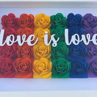 Personalised Love Is Love Flower Shadow Box for Anniversary Valentine's Day