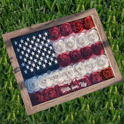 Personalised American Flag Sign Flower Shadow Box