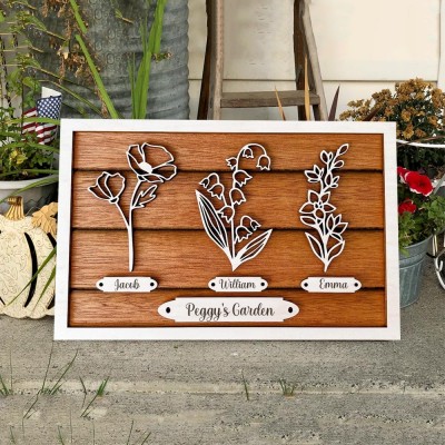 Personalised Nana's Garden Birth Flower Sign with Kids Names Love Gift Ideas for Grandma New Mum Gift
