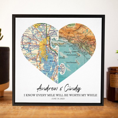 Personalised Couples Heart Map Long Distance Relationship Anniversary Valentine's Day Gifts For Boyfriend Her Him