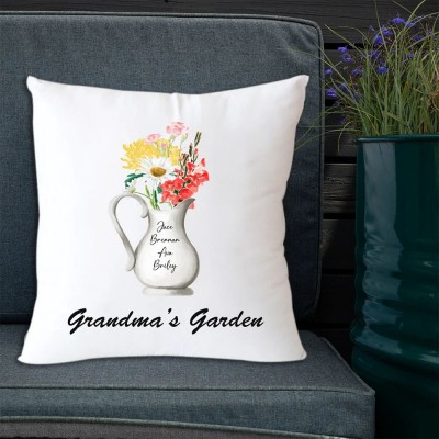 Custom Family Birth Month Flower Pillow Personalised Family Name Pillow for Grandma Gift for Mum