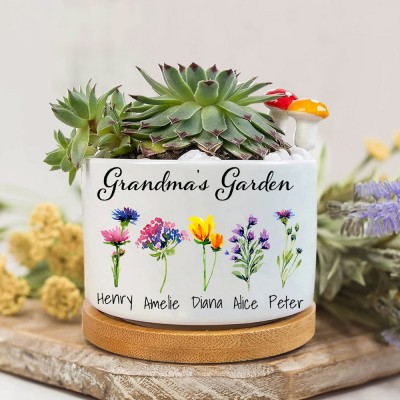 Personalised Grandma's Garden Birth Flower Mini Succulent Plant Pot Gift For Mum Grandma