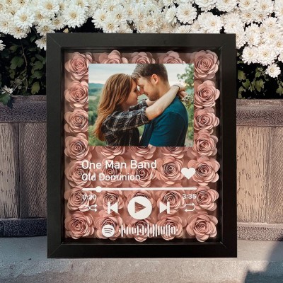 Personalised Spotify Flower Shadow Box Gift Ideas for Couple Anniversary Valentine's Day Gift