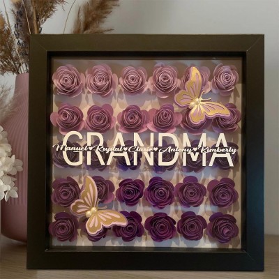 Personalised Mum Flower Shadow Box with Kid Names Gift Ideas for Mum Grandma Family Gift 