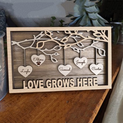 Custom Family Tree Wood Frame with Kids Names Love Grows Here Gift Ideas for Mum Christmas Gifts Birthday Gifts for Grandma