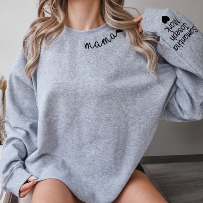 Custom Mama Embroidered Sweatshirt with Kids Names On Sleeve New Mum Gift Christmas Gifts for Mum