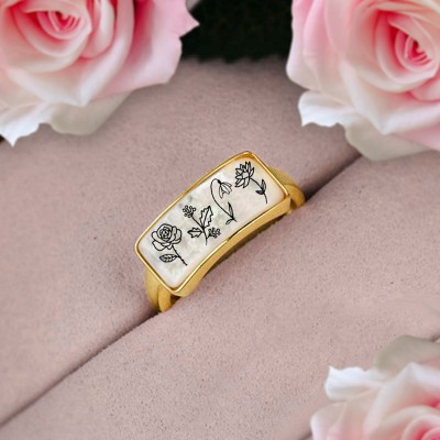 Personalised Engraved Birth Flower Ring Gift for Her