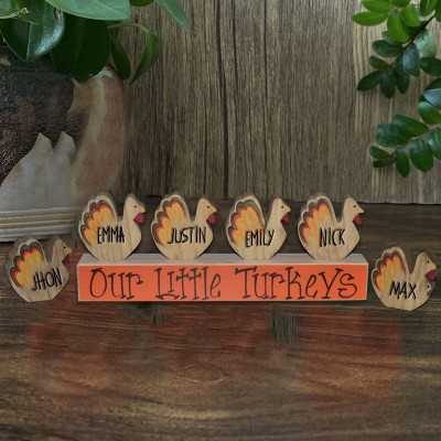 Personalised Our LittleTurkeys with Names Fall Thanksgiving Halloween Decor Turkey Family Block Set 