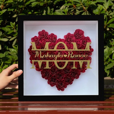 Personalised Heart Shaped Paper Flower Shadow Box Gift for Mum Grandma