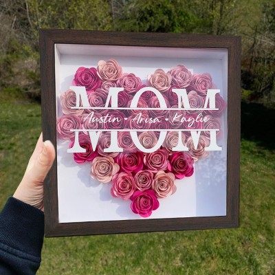 Personalised Mum Heart Shaped Monogram Flower Shadow Box Gift for Mum Grandma