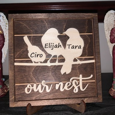 Personalised Family Bird Frame Our Nest Custom Wood Family Tree Sign Gifts for Mum Grandma Anniversary Gift Ideas for Wife