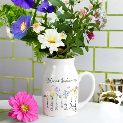 Personalised Birth Flower Grandma's Garden Vase with Kids Names Gift Ideas For Mum Grandma