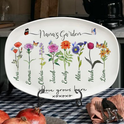 Custom Nan's Garden Birth Flower Platter with Grandkids Names Gift for Mum Grandma Birthday Gift for Her