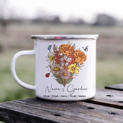 Custom Mum's Garden Birth Flower Bouquet Mug With Kids Names Gift Ideas For Mum Grandma Mother's Day Gifts
