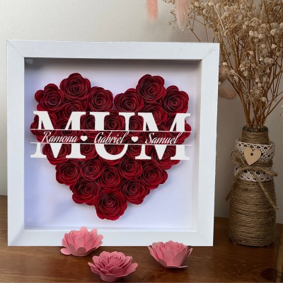 Mother's Day Flower Gift Ideas Custom Mum Flower Shadow Wooden Frame Box With Names