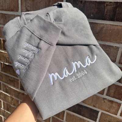Custom Embroidered Mama Sweatshirt Hoodie With Kids Names Unique Mum Pregnancy Gift Perfect Mother's Day Gift Ideas