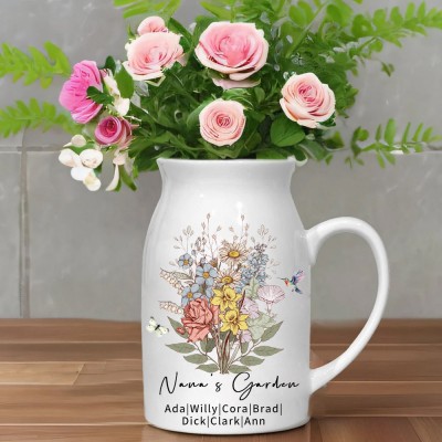 Custom Mimi's Garden Bouquet Vase With Kids Names Gift Ideas For Mum Grandma Mother's Day Gift