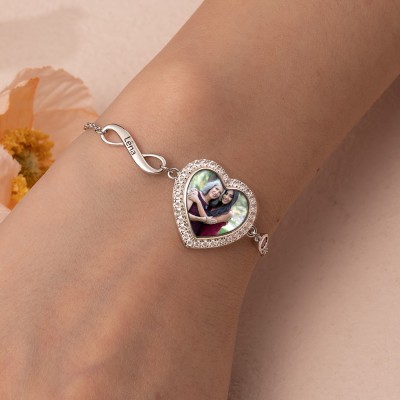 Personalised Infinity Photo Name Bracelet with Birthstone Love Gift for Her Gift for Mom Anniversary Gift